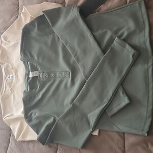 Green and Cream Long Sleeve Tops